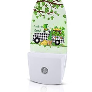 St. Patrick's Day Night Light, LED Plug in Night Light, Clover Tree Gnomes Gold Black White Checkered Truck Green Night Lights with Dusk to Dawn Sensor Kids/Adults Nightlight for Bedroom Bathroom