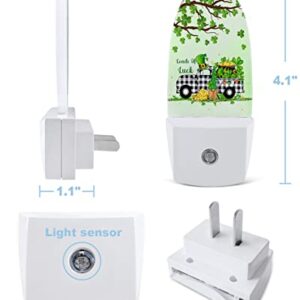 St. Patrick's Day Night Light, LED Plug in Night Light, Clover Tree Gnomes Gold Black White Checkered Truck Green Night Lights with Dusk to Dawn Sensor Kids/Adults Nightlight for Bedroom Bathroom