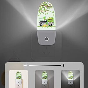 St. Patrick's Day Night Light, LED Plug in Night Light, Clover Tree Gnomes Gold Black White Checkered Truck Green Night Lights with Dusk to Dawn Sensor Kids/Adults Nightlight for Bedroom Bathroom