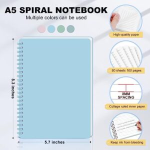 Spiral Notebook, 5.7" x 8.3" College Ruled Notebook with 4 Colors Spiral Journals for Women, 80 Sheets / 160 Pages Per Journal with Twin-Wire Binding, Thick Plastic Hardcover and 8mm Ruled Lined