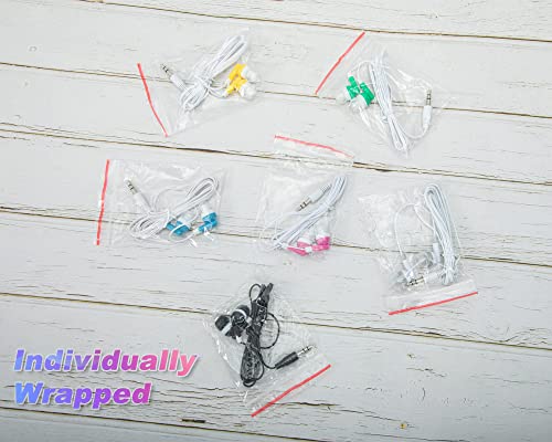 QIDAIZUOEN 108 Packs Bulk Earbuds Classroom Headphones Wired in Ear Disposable Student Earphones Multiple Colors Individually Wrapped for School Travel or Home Use