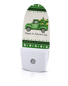 risqiten st. patrick's day night light, led plug in night light, green checkered truck lucky clover gold night lights with dusk to dawn sensor decorative kids/adults nightlight for bedroom bathroom