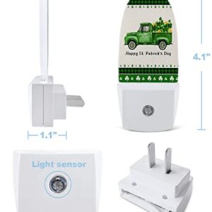 RisQiten St. Patrick's Day Night Light, LED Plug in Night Light, Green Checkered Truck Lucky Clover Gold Night Lights with Dusk to Dawn Sensor Decorative Kids/Adults Nightlight for Bedroom Bathroom