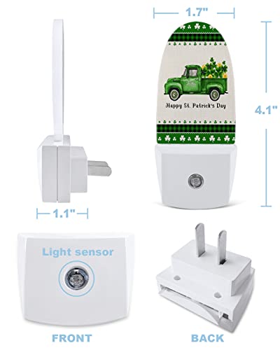 RisQiten St. Patrick's Day Night Light, LED Plug in Night Light, Green Checkered Truck Lucky Clover Gold Night Lights with Dusk to Dawn Sensor Decorative Kids/Adults Nightlight for Bedroom Bathroom