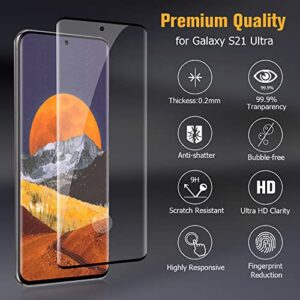 LETANG [2 +2 Pack] Galaxy S21 Ultra Screen Protector + Camera Lens Protector [9H Hardness][Fingerprint Unlock] [HD Clear] 3D Full Coverage Tempered Glass Film for Samsung Galaxy S21 Ultra 6.8 Inch