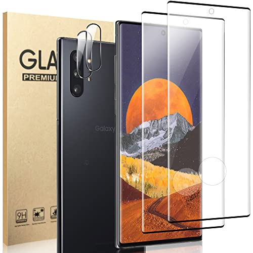 LETANG [2 +2 Pack] Galaxy Note 10 Screen Protector + Camera Lens Protector [9H Hardness][Fingerprint Unlock] [HD Clear] 3D Full Coverage Tempered Glass Film for Samsung Galaxy Note 10 6.3 Inch