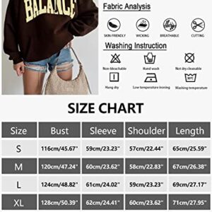 Wyeysyt Women's Letter Graphic Hoodies Casual Fashion Drawstring Sweatshirt Long Sleeve Y2k Print Pullover(Coffee-M)