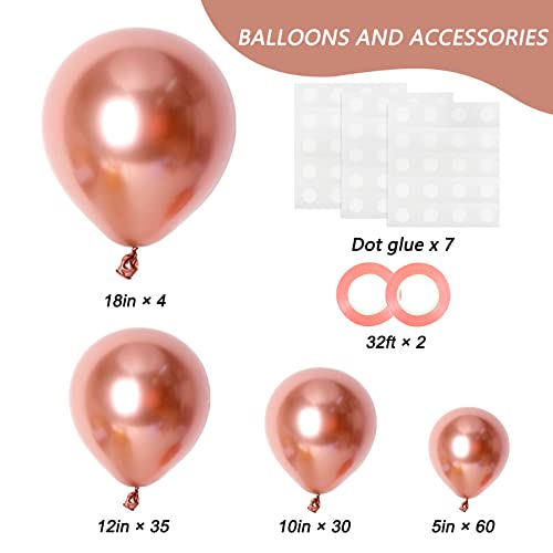 RUBFAC 129pcs Rose Gold Balloons Latex Balloons Different Sizes 18 12 10 5 Inches Party Balloon Kit for Birthday Party Graduation Baby Shower Wedding Holiday Balloon Decoration