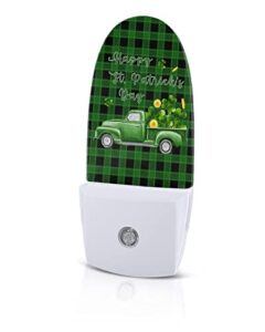st. patrick's day clover night light, led plug in night light, green and black checkered green truck gold night lights with dusk to dawn sensor decorative kids/adults nightlight for bedroom bathroom