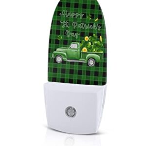 St. Patrick's Day Clover Night Light, LED Plug in Night Light, Green and Black Checkered Green Truck Gold Night Lights with Dusk to Dawn Sensor Decorative Kids/Adults Nightlight for Bedroom Bathroom