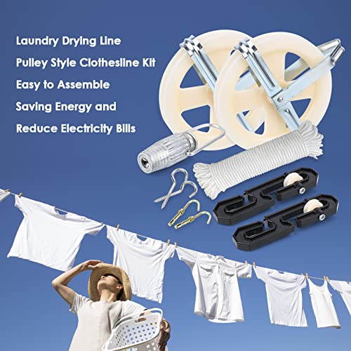 TooTaci Outdoor Clothesline Kit,Clothes Line Pulley Kit,5" Nylon Clothesline Pulley,150ft Polyester Clothes Line Ropes for Outside,Clotheslines S Separator Spreader,Clothesline Tightener,Hooks