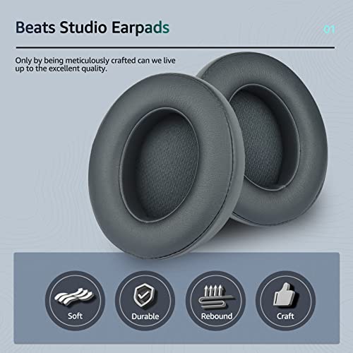 Wzsipod Studio 3 Replacement Earpads for Beats Wireless Headphones, Compatible with Beats Studio 2 Wired, Do Not Fit Solo 3/2, Beats Cushion Replacement Made of Memory Foam and PU Leather (Iron Grey)