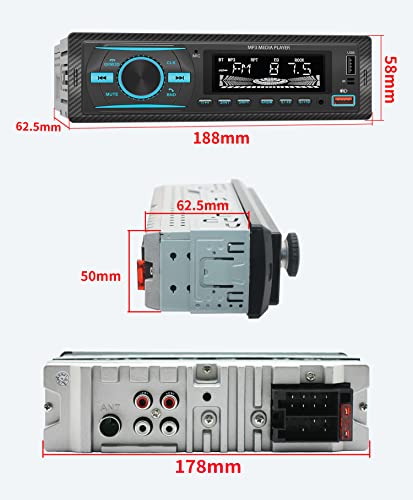 Single Din Car Audio System, FM Radio Receiver, in-Dash Car Stereo, Bluetooth Hands-Free Calling, MP3 Player, USB, AUX-in, IR Remoter, 7-Color Illumination, 12V