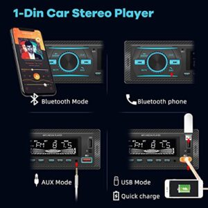 Single Din Car Audio System, FM Radio Receiver, in-Dash Car Stereo, Bluetooth Hands-Free Calling, MP3 Player, USB, AUX-in, IR Remoter, 7-Color Illumination, 12V