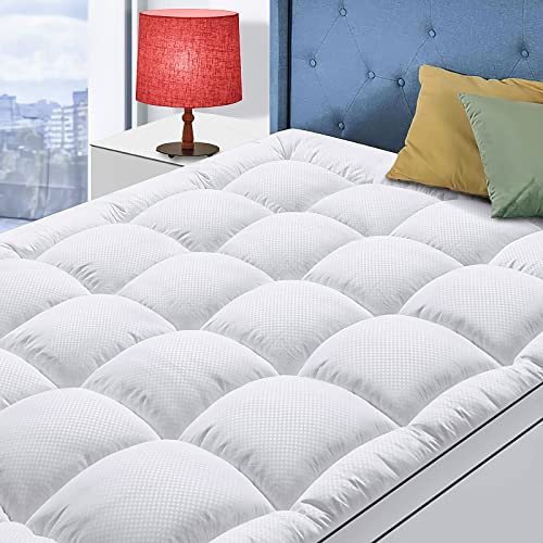 California King Mattress Topper for Back Pain, Cooling Extra Thick Mattress Pad Cover with 8-21 inch Deep Pocket, Plush Pillow Top Mattress Topper Overfilled with Down Alternative, Cal King, White