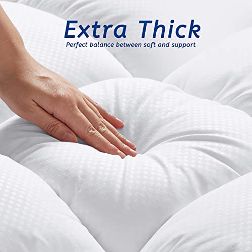 California King Mattress Topper for Back Pain, Cooling Extra Thick Mattress Pad Cover with 8-21 inch Deep Pocket, Plush Pillow Top Mattress Topper Overfilled with Down Alternative, Cal King, White