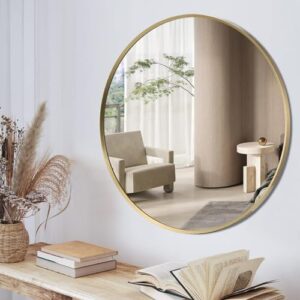 titameg 24 inch round mirror, round bathroom mirror, gold framed round wall mirror, circle mirror for wall, bathroom,bedroom, living room, entryway
