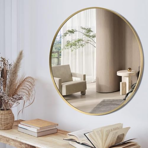 TITAMEG 24 inch Round Mirror, Round Bathroom Mirror, Gold Framed Round Wall Mirror, Circle Mirror for Wall, Bathroom,Bedroom, Living Room, Entryway