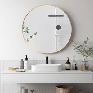 TITAMEG 24 inch Round Mirror, Round Bathroom Mirror, Gold Framed Round Wall Mirror, Circle Mirror for Wall, Bathroom,Bedroom, Living Room, Entryway