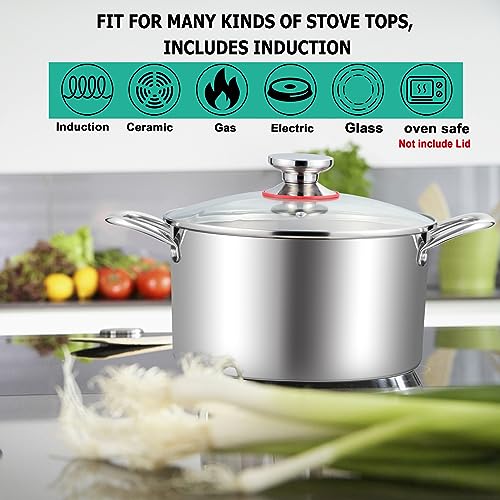 TeamFar 5 Quart Stock Pot, Stainless Steel Tri-Ply Cooking Pasta Soup Pot with See-Through Lid for Induction/Electric/Gas/Ceramic, Healthy & Heavy Duty, Ergonomic Handle & Dishwasher Safe