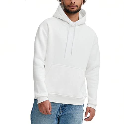 TUVEKE White Men's Hoodie Sweatshirt Pullover Fleece Hooded Athletic Sweat shirt For Men Hoodies Long Sleeve Kangaroo Pockets XL