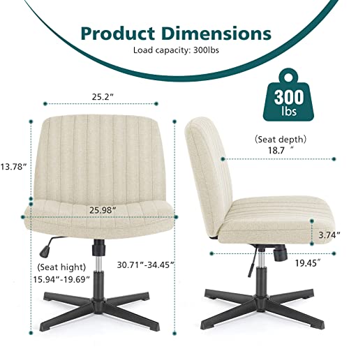 OLIXIS Cross Legged Armless Wide Adjustable Swivel Padded Home Office Desk Chair No Wheels, Beige
