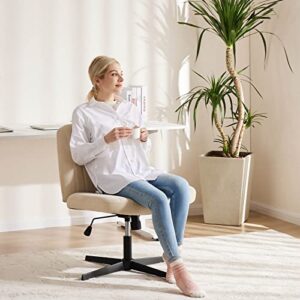 OLIXIS Cross Legged Armless Wide Adjustable Swivel Padded Home Office Desk Chair No Wheels, Beige