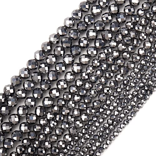 BONNY BOXX 2mm Natural Terahertz Faceted Round Healing Energy Gemstone Loose Beads Spacer Stone Beads for DIY Jewelry Making 15.5" Full Strand