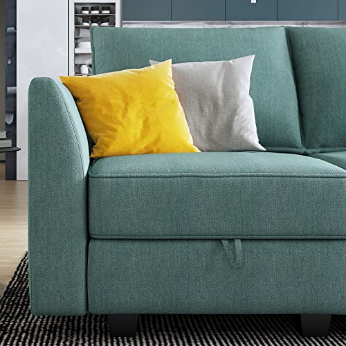 HONBAY Modular Sectional Sofa Sleeper Couch U Shaped Modular Couch with Storage Seats Full Size Modular Sofa Bed for Living Room, Aqua Blue