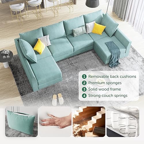 HONBAY Modular Sectional Sofa Sleeper Couch U Shaped Modular Couch with Storage Seats Full Size Modular Sofa Bed for Living Room, Aqua Blue