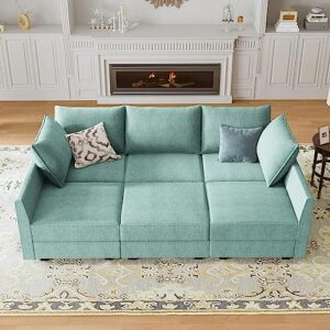 HONBAY Modular Sectional Sofa Sleeper Couch U Shaped Modular Couch with Storage Seats Full Size Modular Sofa Bed for Living Room, Aqua Blue