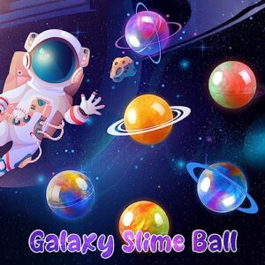 24+48 Galaxy Slime Party Favors for Kids, Slime Balls Pack Bulk Unicorn Mermaid Stress Relief Slime Gift Toys with Rings Slime Charms for Girls Boys 10-12, Crystal Clear Non-Sticky, Fluffy, Slime Kits