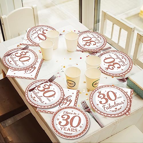 30th Birthday Plates and Napkins Rose Gold Party Supplies 30 and Fabulous Happy Birthday Tableware Set Cheers to 30 Years Party Decorations Table Decors for Women Girl 24 Guests