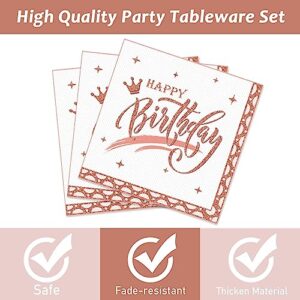 30th Birthday Plates and Napkins Rose Gold Party Supplies 30 and Fabulous Happy Birthday Tableware Set Cheers to 30 Years Party Decorations Table Decors for Women Girl 24 Guests