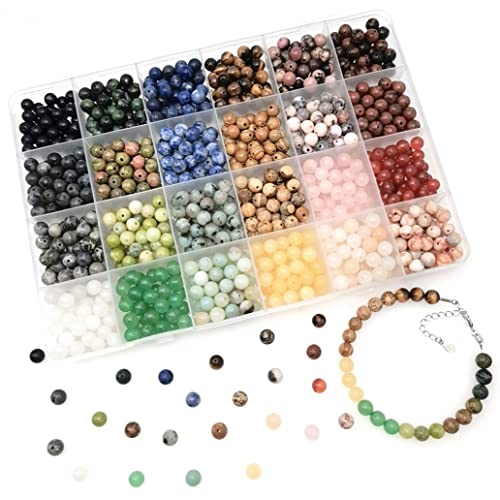 6mm Natural Round Stone Beads About 960pcs Genuine Real Healing Crystal Stones Beading Loose Gemstone DIY for Bracelet Jewelry Making Kit(24 Color J)