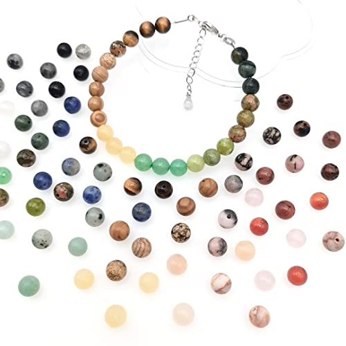 6mm Natural Round Stone Beads About 960pcs Genuine Real Healing Crystal Stones Beading Loose Gemstone DIY for Bracelet Jewelry Making Kit(24 Color J)