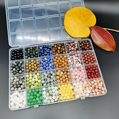 6mm Natural Round Stone Beads About 960pcs Genuine Real Healing Crystal Stones Beading Loose Gemstone DIY for Bracelet Jewelry Making Kit(24 Color J)