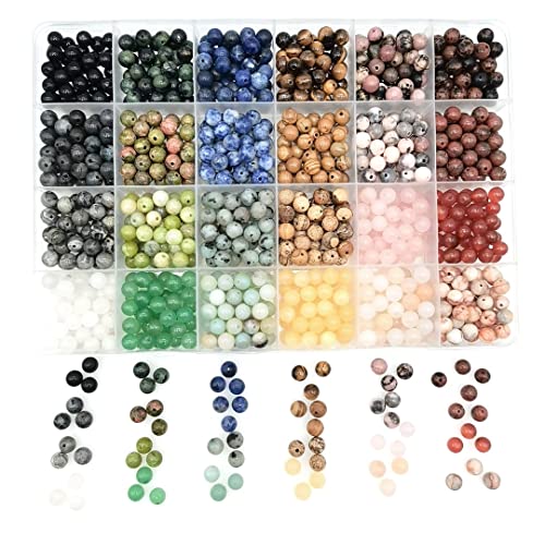 6mm Natural Round Stone Beads About 960pcs Genuine Real Healing Crystal Stones Beading Loose Gemstone DIY for Bracelet Jewelry Making Kit(24 Color J)