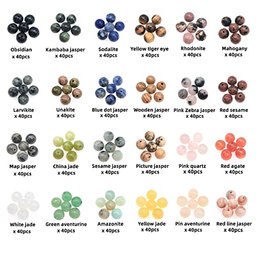 6mm Natural Round Stone Beads About 960pcs Genuine Real Healing Crystal Stones Beading Loose Gemstone DIY for Bracelet Jewelry Making Kit(24 Color J)