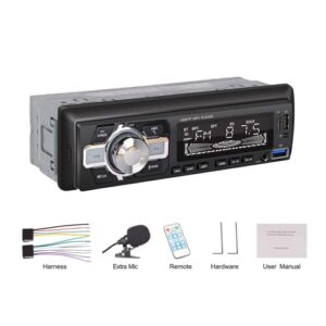 HLLECARMO 1Din Wireless Music Streaming Car Stereo Bluetooth Hands-Free Calling with Microphone, Character LCD, AM/FM 30 Stations Radio Receiver, 2USB Quick Charging, EQ, AUX-in, Remote, No cd/DVD