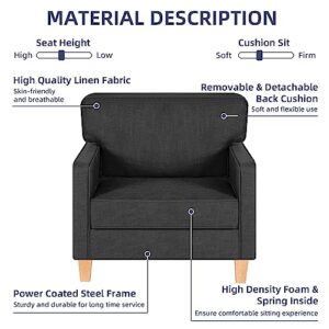 AODAILIHB Accent Chairs for Living Room with Arms Oversized Big Chairs Mid-Century Modern Reading Chair Comfy Club Chair, Bedroom Office Arm Chairs Easy Assembly (1, Dark Grey)