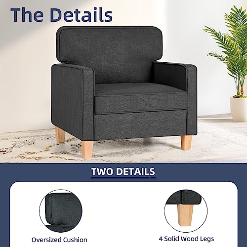 AODAILIHB Accent Chairs for Living Room with Arms Oversized Big Chairs Mid-Century Modern Reading Chair Comfy Club Chair, Bedroom Office Arm Chairs Easy Assembly (1, Dark Grey)