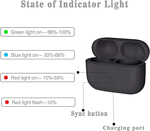 Black Wireless Charging Case Replacement Compatible for Air Pod Pro Charging Case with Bluetooth Pairing Sync Button