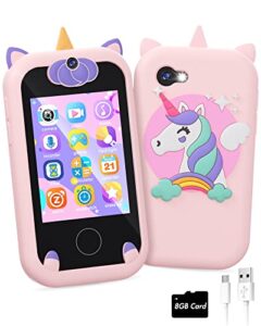 joozfee kids smart phone for girls unicorns gifts for girls toys 8-10 years old phone touchscreen learning toy christmas birthday gifts for 3 4 5 6 7 8 9 year old girls with 8g sd card (unicorns)