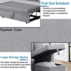 Sleeper Sectional Sofa Pull Out Sofa Bed for Small Spaces Small Sectional Couch Bed for Living Room with Storage Chaise for Apartment Bedroom,Guest Room, Grey
