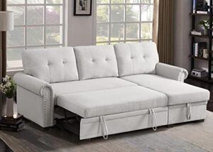 small sectional sofa bed sleeper couch pull out couch bed with storage chaise for apartment,living room, basement, guest room, grey