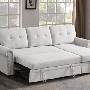 Small Sectional Sofa Bed Sleeper Couch Pull Out Couch Bed with Storage Chaise for Apartment,Living Room, Basement, Guest Room, Grey