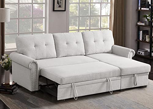 Small Sectional Sofa Bed Sleeper Couch Pull Out Couch Bed with Storage Chaise for Apartment,Living Room, Basement, Guest Room, Grey