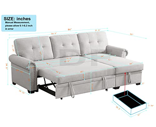 Small Sectional Sofa Bed Sleeper Couch Pull Out Couch Bed with Storage Chaise for Apartment,Living Room, Basement, Guest Room, Grey