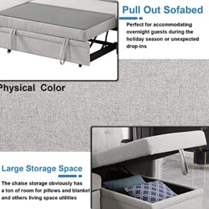 Small Sectional Sofa Bed Sleeper Couch Pull Out Couch Bed with Storage Chaise for Apartment,Living Room, Basement, Guest Room, Grey